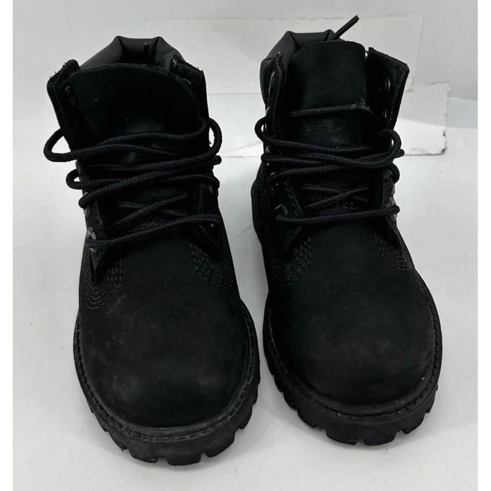 Timberland 12897 Black Leather Combat Boots Kids Size 7M